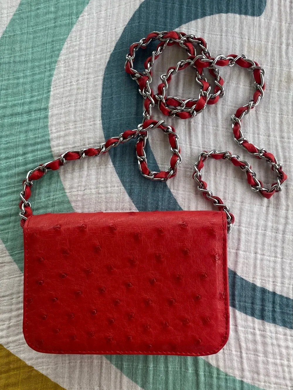Luxury Faux Ostrich Leather Coral Crossbody Bag with Chain Strap
